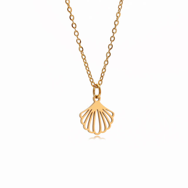 Dainty summer starfish shell anchor pendant stainless steel necklace