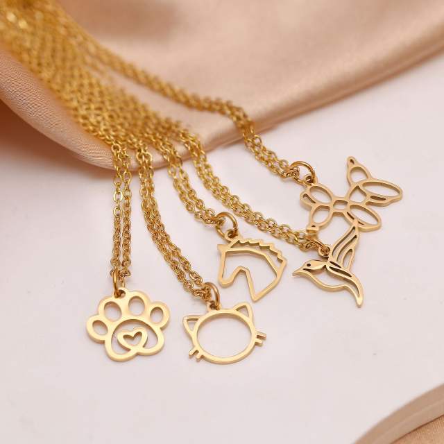 Dainty cute animal pendant stainless steel necklace