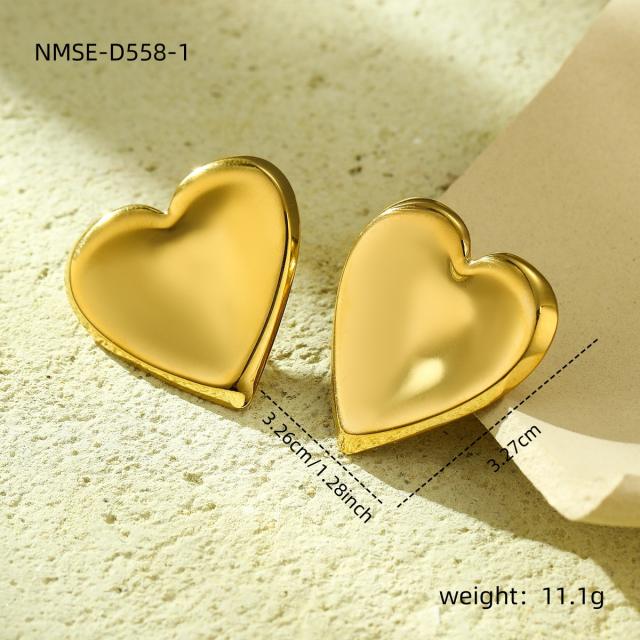 Concise geometric round heart stainless steel earrings rings