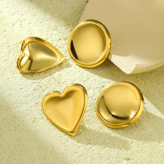 Concise geometric round heart stainless steel earrings rings