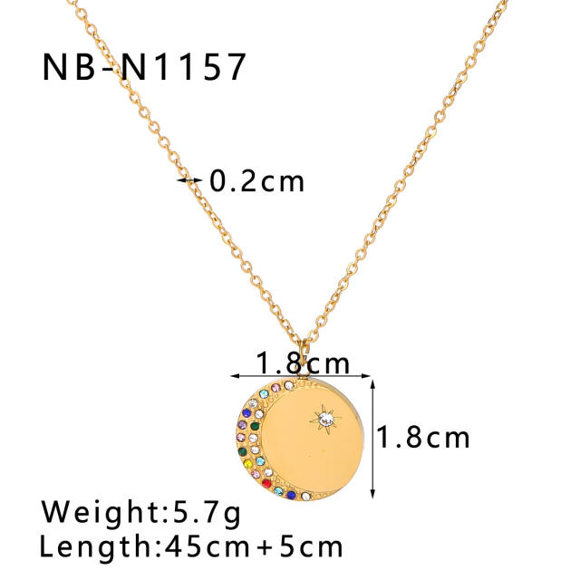 Delicate diamond round pendant zodiac pendant stainless steel necklace