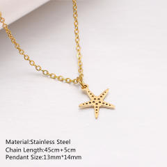 Dainty summer starfish shell anchor pendant stainless steel necklace