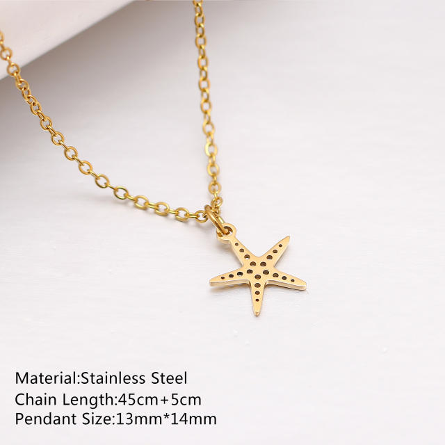 Dainty summer starfish shell anchor pendant stainless steel necklace