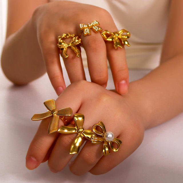 Elegant bow stainless steel finger rings collection