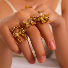 Elegant bow stainless steel finger rings collection
