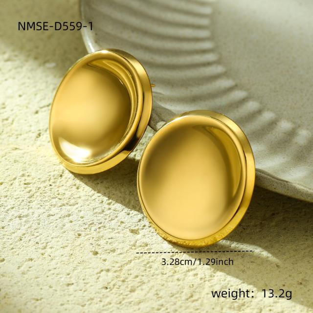 Concise geometric round heart stainless steel earrings rings