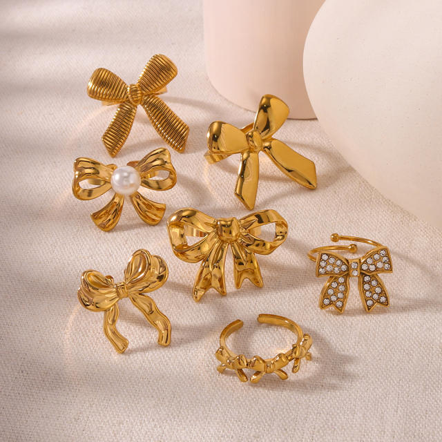 Elegant bow stainless steel finger rings collection