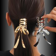 Korean fashion gold silver metal bow design ponytail hair clips hair cuff