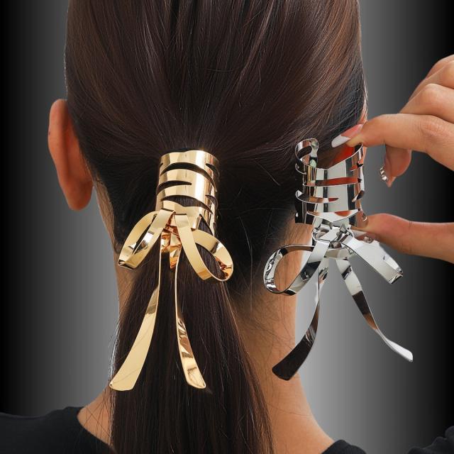Korean fashion gold silver metal bow design ponytail hair clips hair cuff