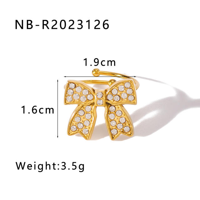 Elegant bow stainless steel finger rings collection