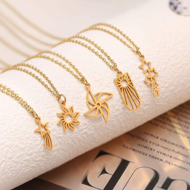 Dainty evil eye sun star pendant stainless steel necklace