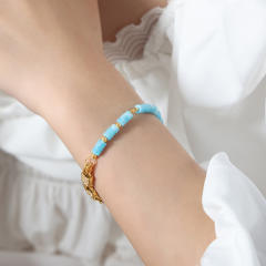 Natural stone colorful gold plated  copper chain necklace bracelet set