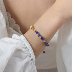 Natural stone colorful gold plated  copper chain necklace bracelet set
