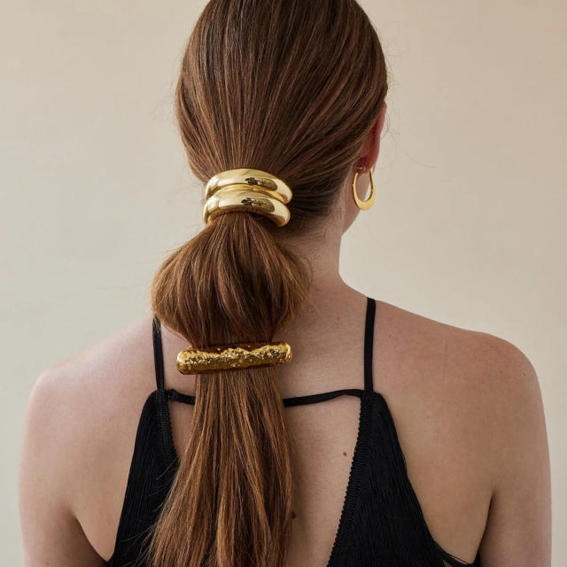 Chunky elegant hot sale stainless steel hair ties ponytail hair cuff