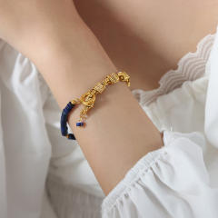 Natural stone colorful gold plated  copper chain necklace bracelet set