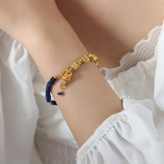Natural stone colorful gold plated  copper chain necklace bracelet set
