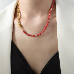 Natural stone colorful gold plated  copper chain necklace bracelet set