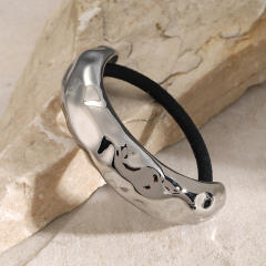 Elegant chunky hammer pattern stainless steel hair ties ponytail cuff