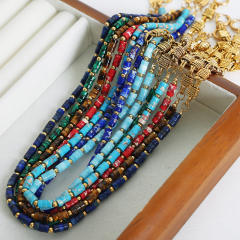 Natural stone colorful gold plated  copper chain necklace bracelet set