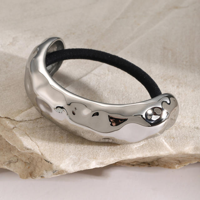 Elegant chunky hammer pattern stainless steel hair ties ponytail cuff
