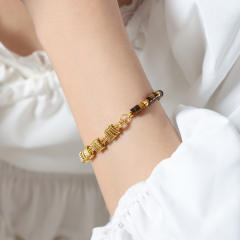 Natural stone colorful gold plated  copper chain necklace bracelet set