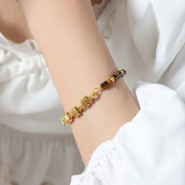 Natural stone colorful gold plated  copper chain necklace bracelet set