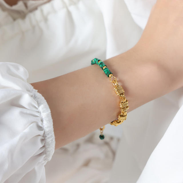 Natural stone colorful gold plated  copper chain necklace bracelet set
