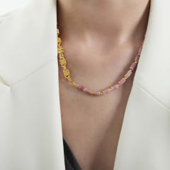 Natural stone colorful gold plated  copper chain necklace bracelet set