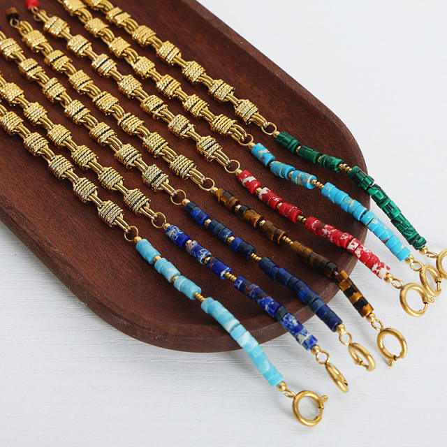 Natural stone colorful gold plated  copper chain necklace bracelet set