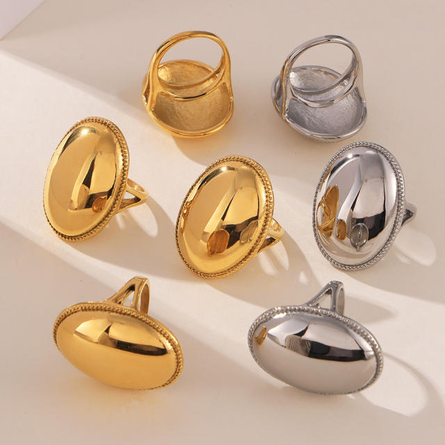 Chunky oval shape egg design stainless steel finger rings