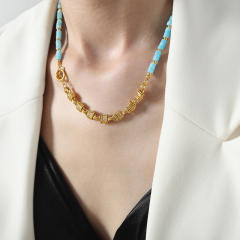 Natural stone colorful gold plated  copper chain necklace bracelet set