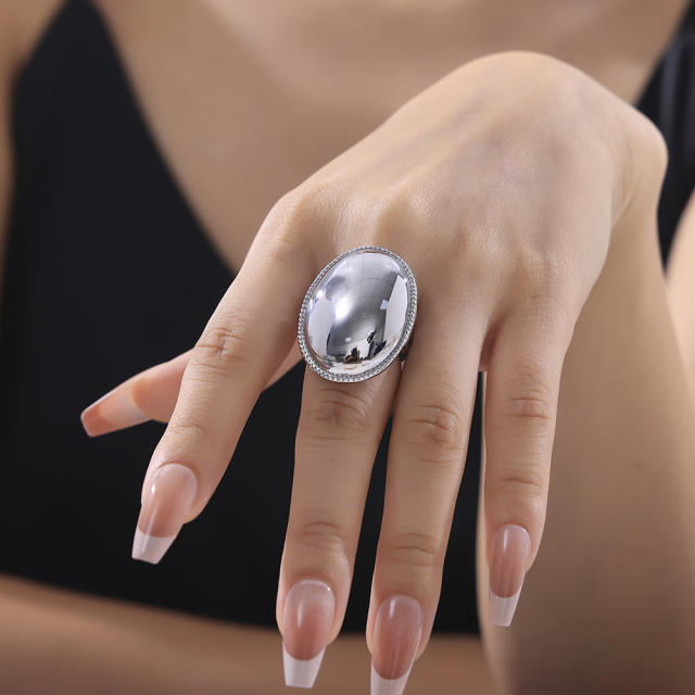 Chunky oval shape egg design stainless steel finger rings