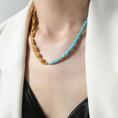 Natural stone colorful gold plated  copper chain necklace bracelet set