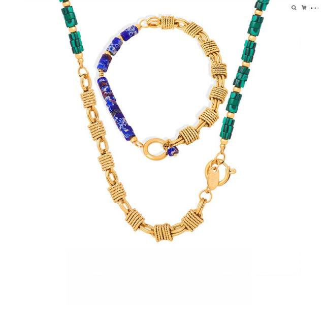 Natural stone colorful gold plated  copper chain necklace bracelet set