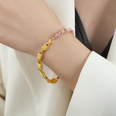 Natural stone colorful gold plated  copper chain necklace bracelet set