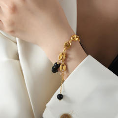 Natural stone bead gold plated copper chain bracelet