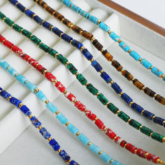 Natural stone colorful gold plated  copper chain necklace bracelet set
