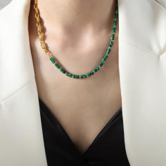 Natural stone colorful gold plated  copper chain necklace bracelet set
