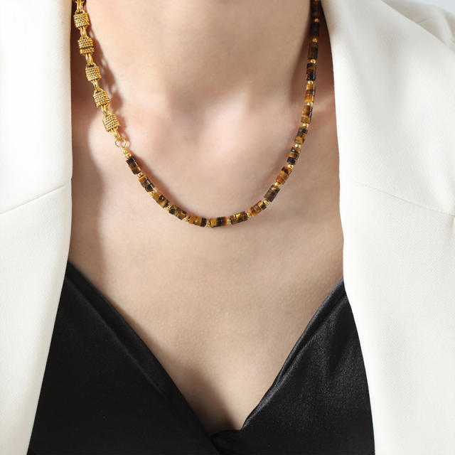 Natural stone colorful gold plated  copper chain necklace bracelet set