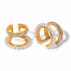 Concise two layer pearl bead stainless steel ear cuff