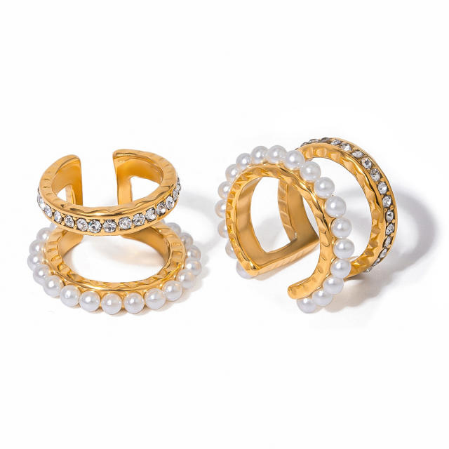 Concise two layer pearl bead stainless steel ear cuff