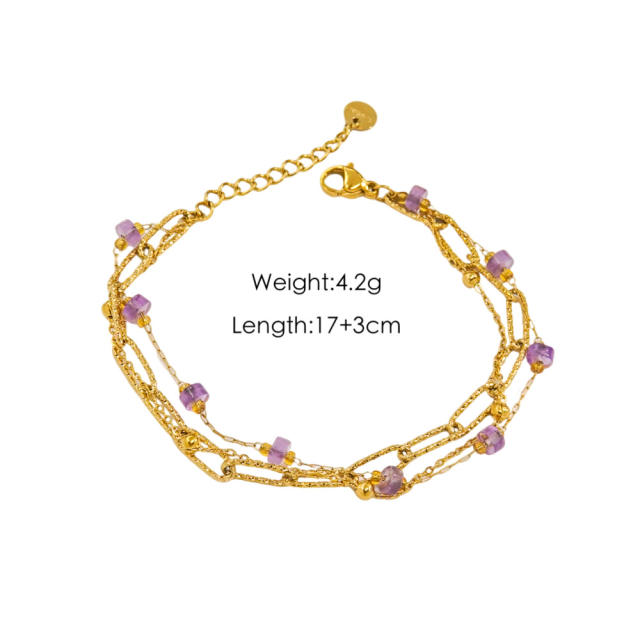14KG summer colorful natural stone bead stainless steel chain bracelet