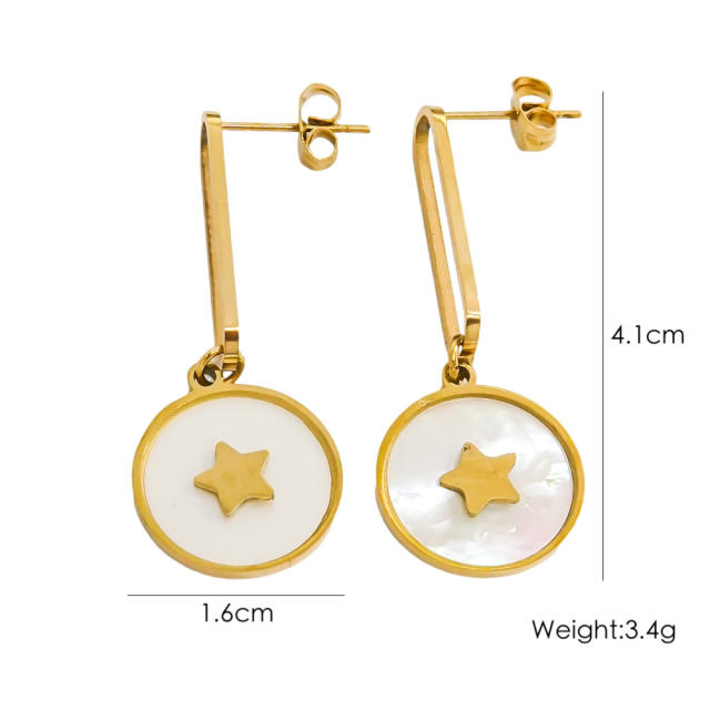 14KG french sereis white pearl shell geometric stainless steel earrings