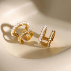 Concise two layer pearl bead stainless steel ear cuff