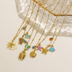 Summer ocean series starfish shell pendant dainty stainless steel necklace