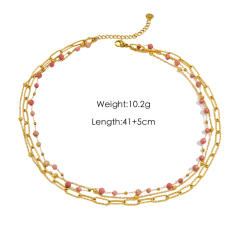 14KG summer colorful natural stone bead stainless steel chain bracelet
