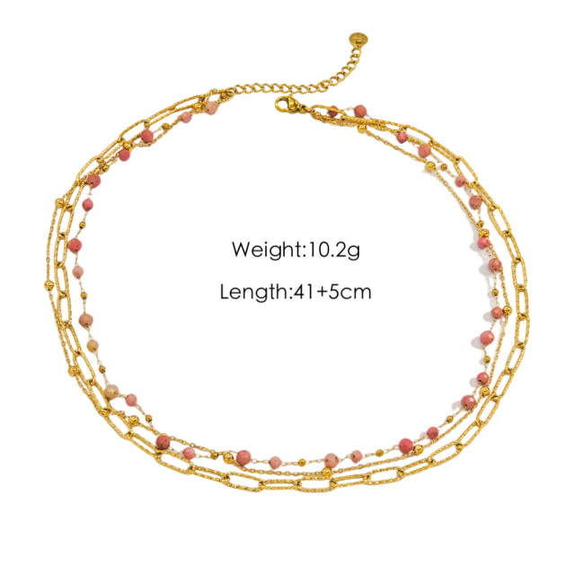 14KG summer colorful natural stone bead stainless steel chain bracelet