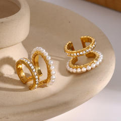 Concise two layer pearl bead stainless steel ear cuff