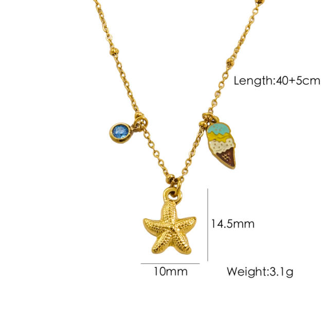 Summer ocean series starfish shell pendant dainty stainless steel necklace
