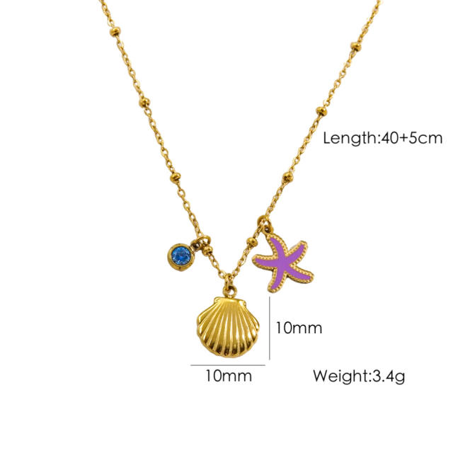 Summer ocean series starfish shell pendant dainty stainless steel necklace